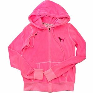 Victoria’s Secret PINK Iconic 2012 Hot Pink Zip Up Hooded Sweater-Size XS